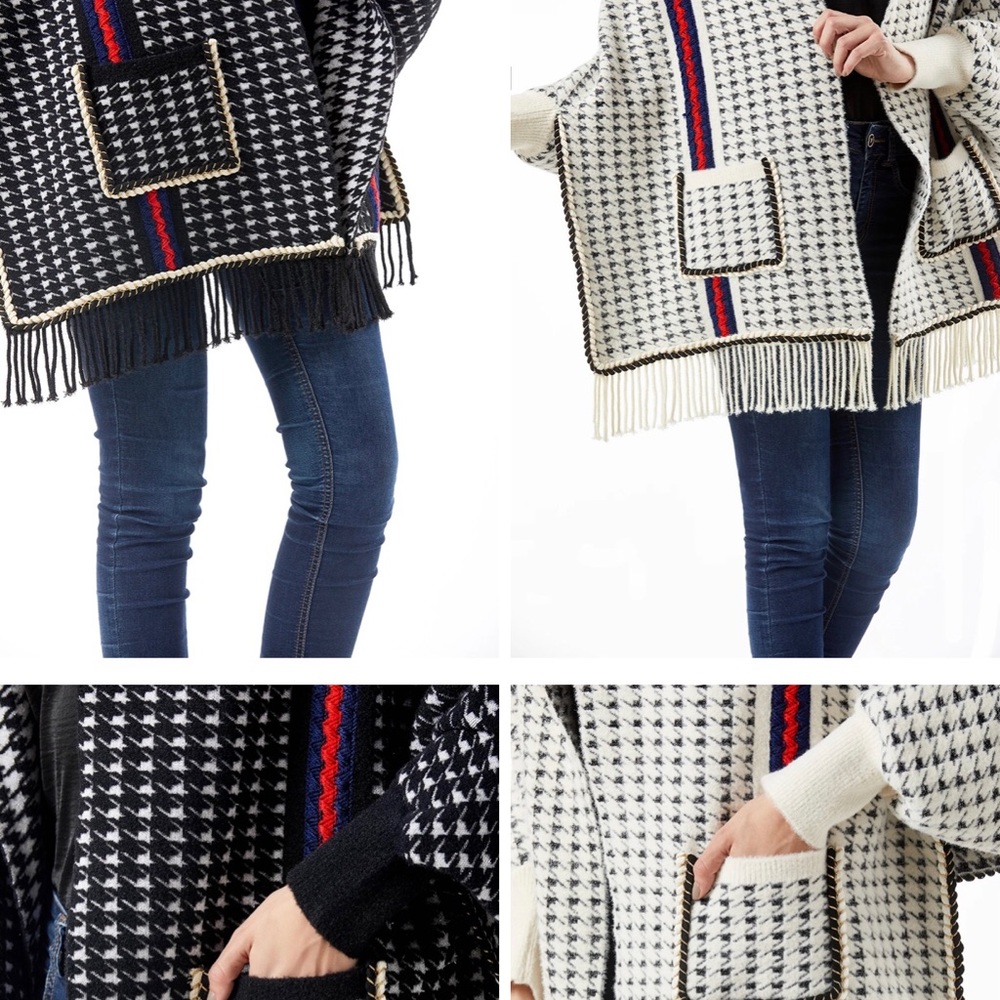 Houndstooth poncho shawl with sleeves and pockets - Picture 6 of 8